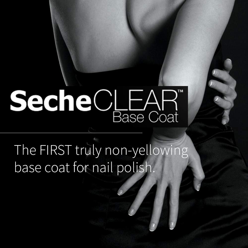 Seche clear scale comparison .5 oz bottle held in hand to show compact travel benefit
