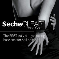Seche clear scale comparison .5 oz bottle held in hand to show compact travel benefit