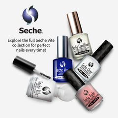 Seche Forté size comparison with hand showing compact 0.5 fl oz bottle for travel convenience
