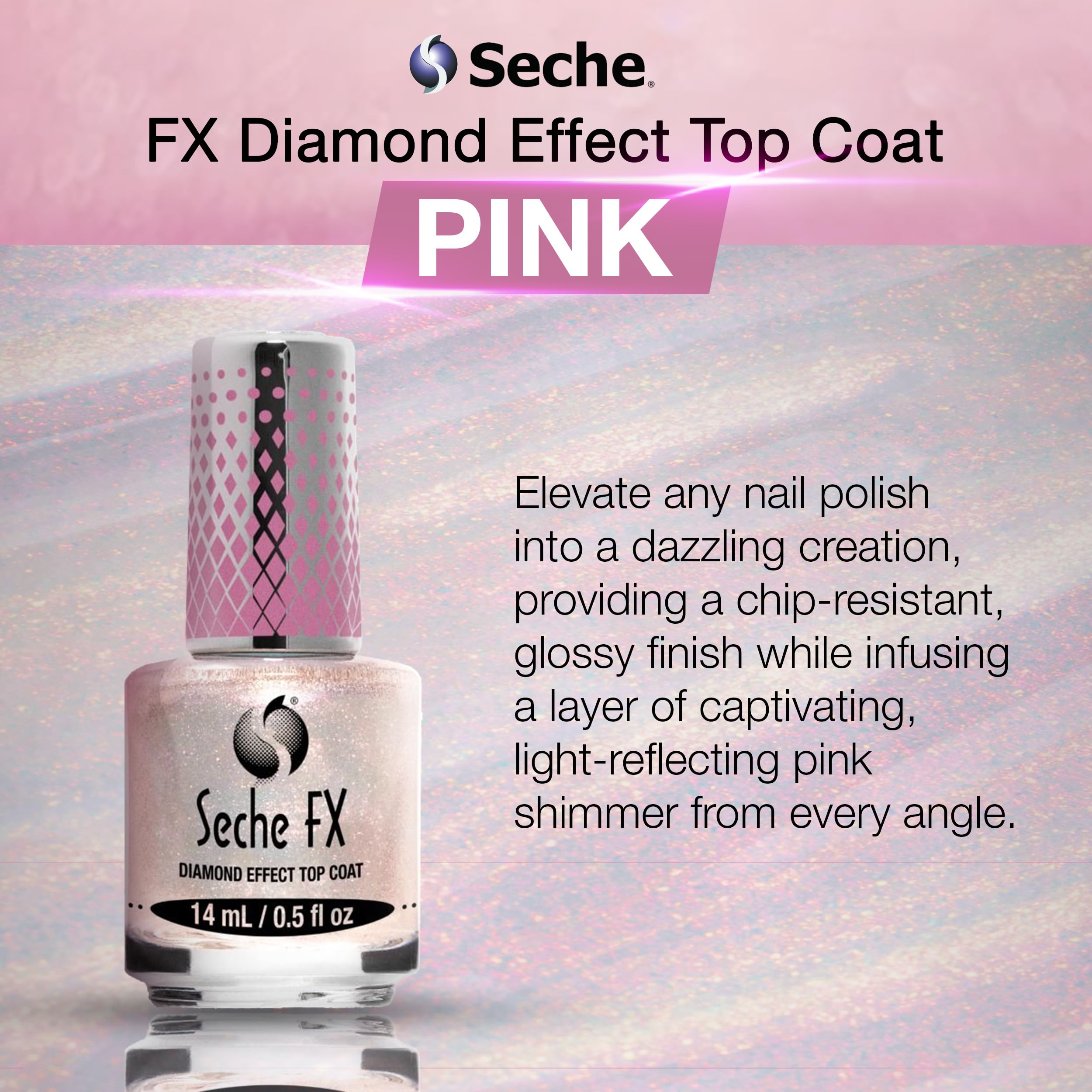Seche Fx close-up of pink diamond-effect shimmer offering luminous finish
