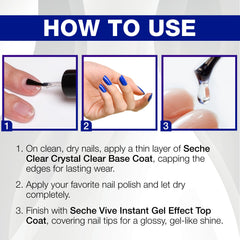 Seche 14 mL bottles next to a ruler for compact travel-friendly size