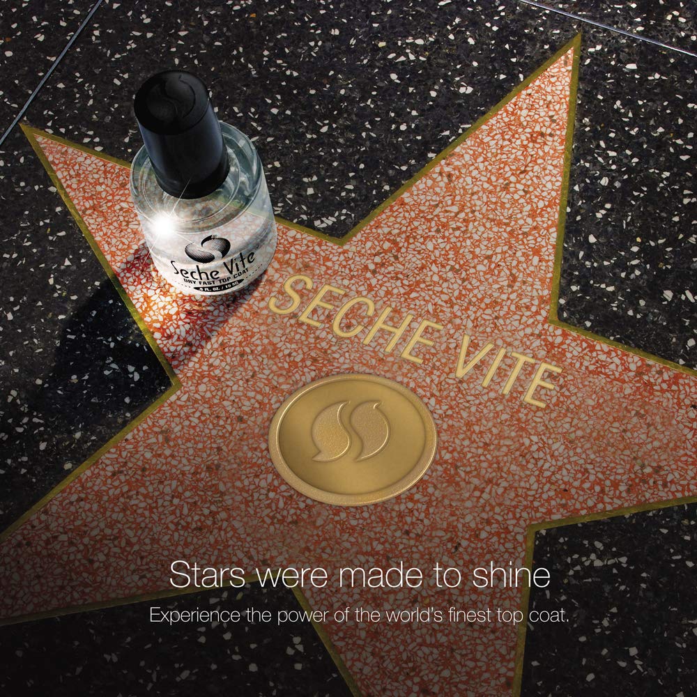 Seche Vite next to common objects to show 0.5 fl oz compact size