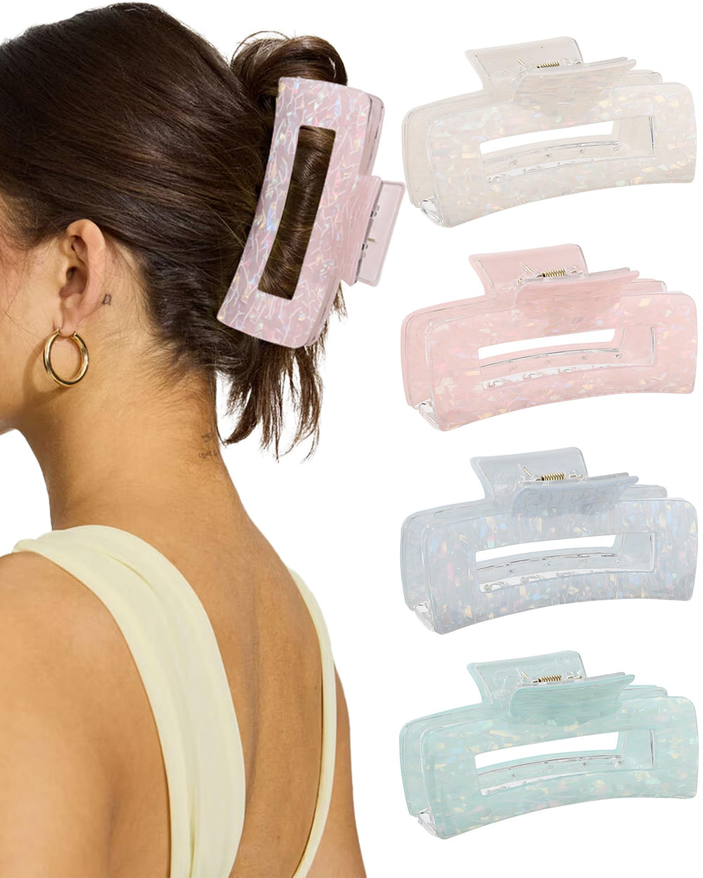 Secroma front view of four large clips showing shape and colors, stylish hold
