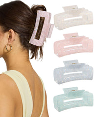 Secroma front view of four large clips showing shape and colors, stylish hold