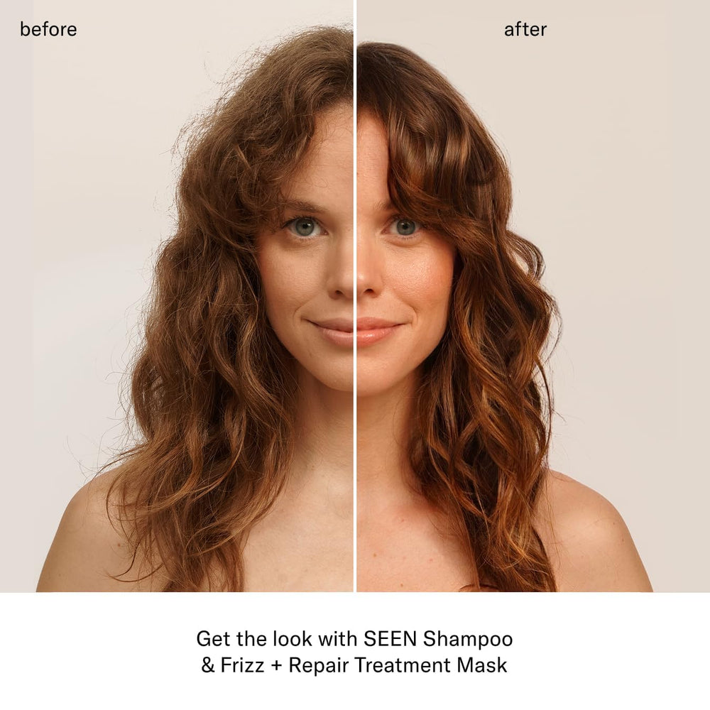 SEEN before and after hair results showing reduced frizz and improved smoothness