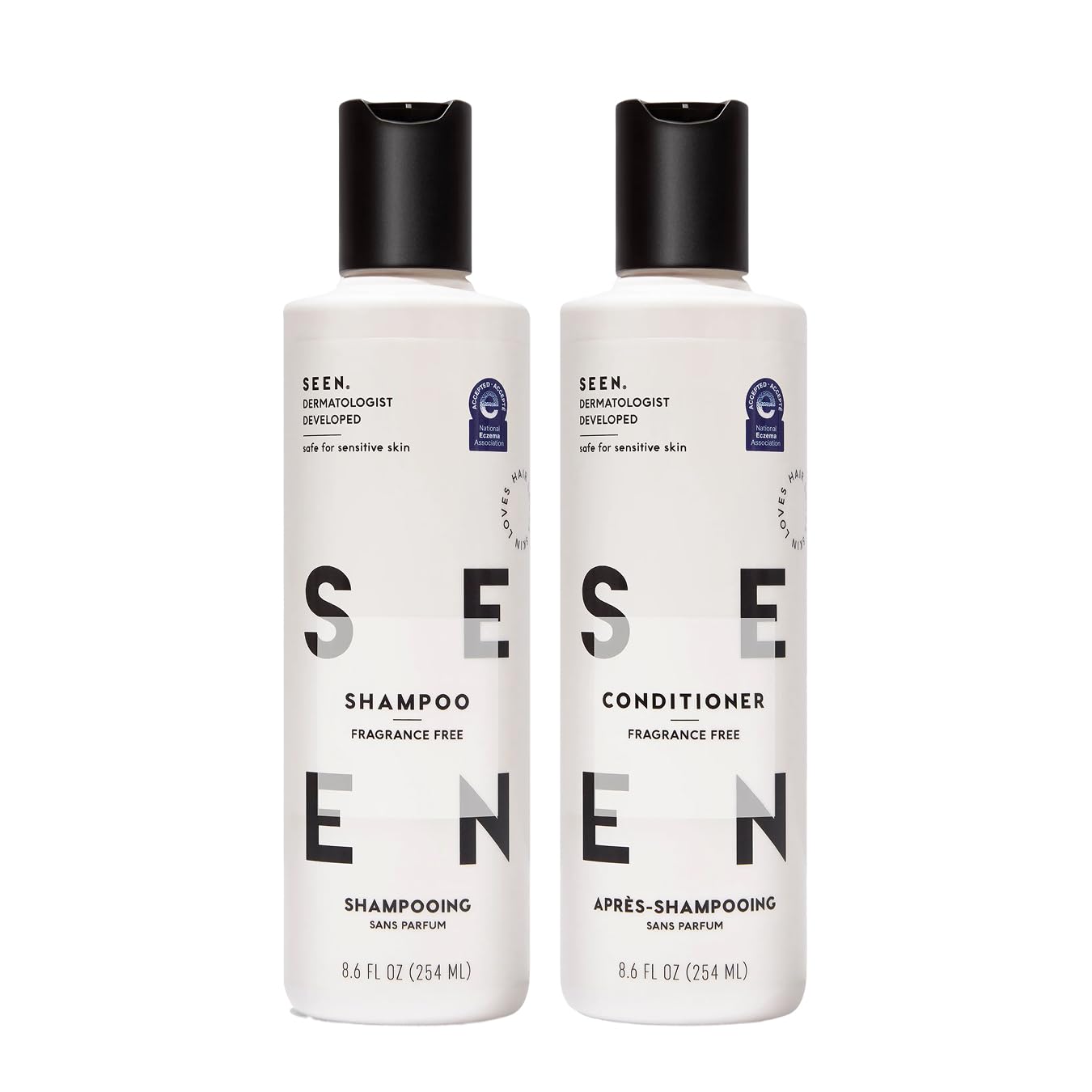 SEEN bundle front packaging showing both bottles and gentle formulation benefits