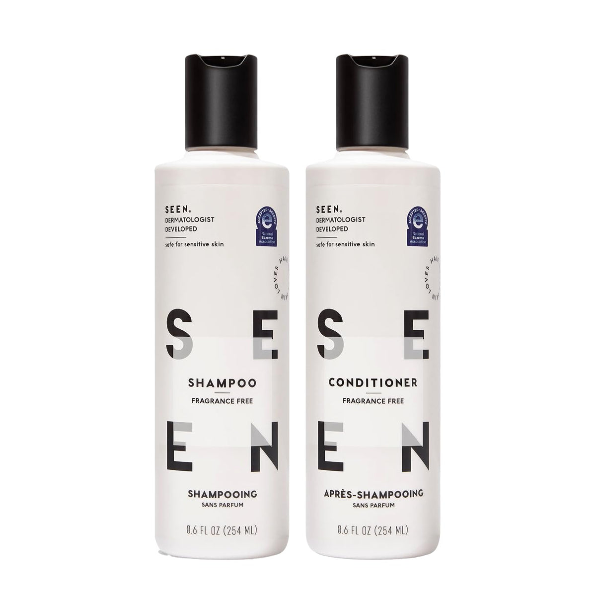 SEEN bundle front packaging showing both bottles and gentle formulation benefits