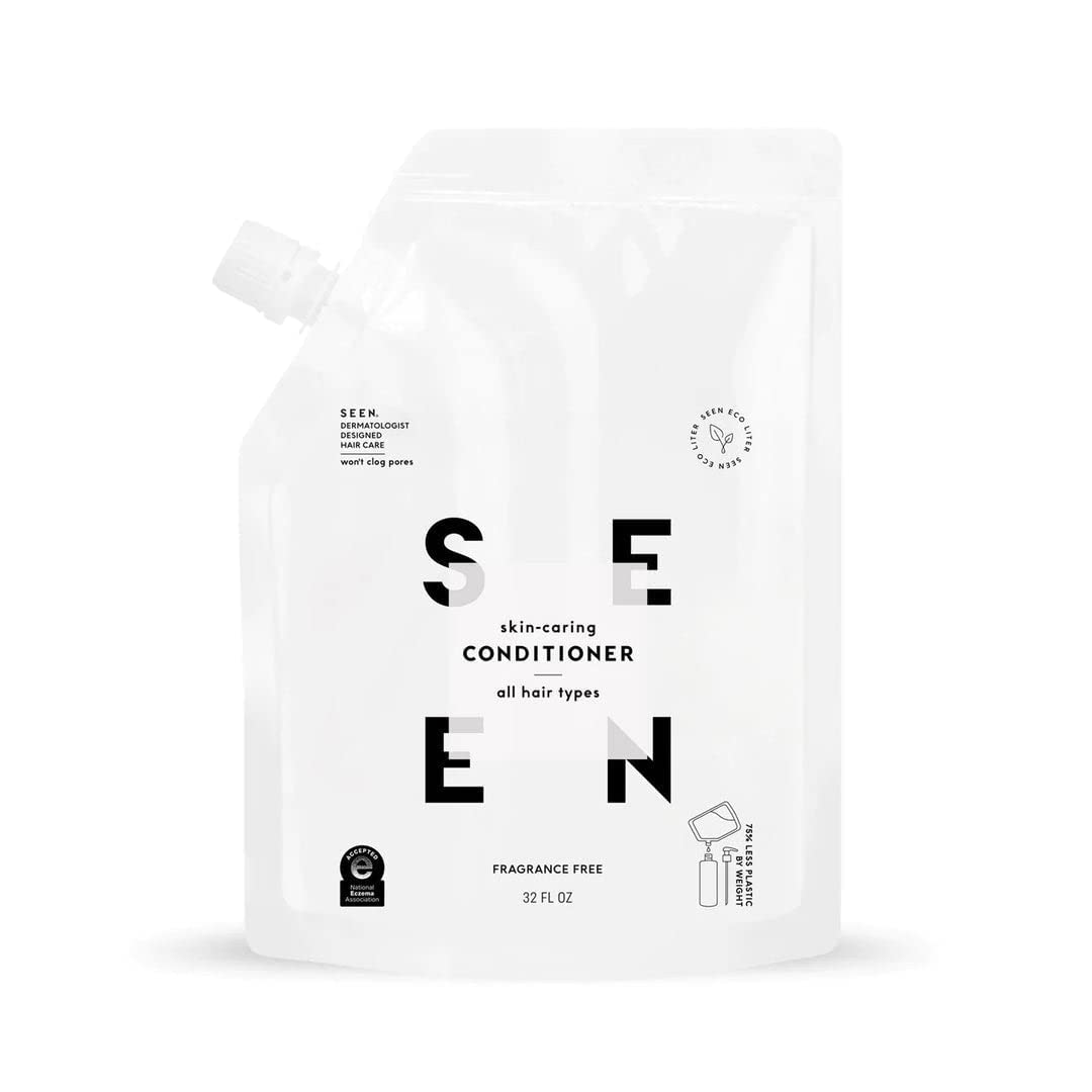 SEEN eco-refill front bottle showing label and fragrance-free benefit