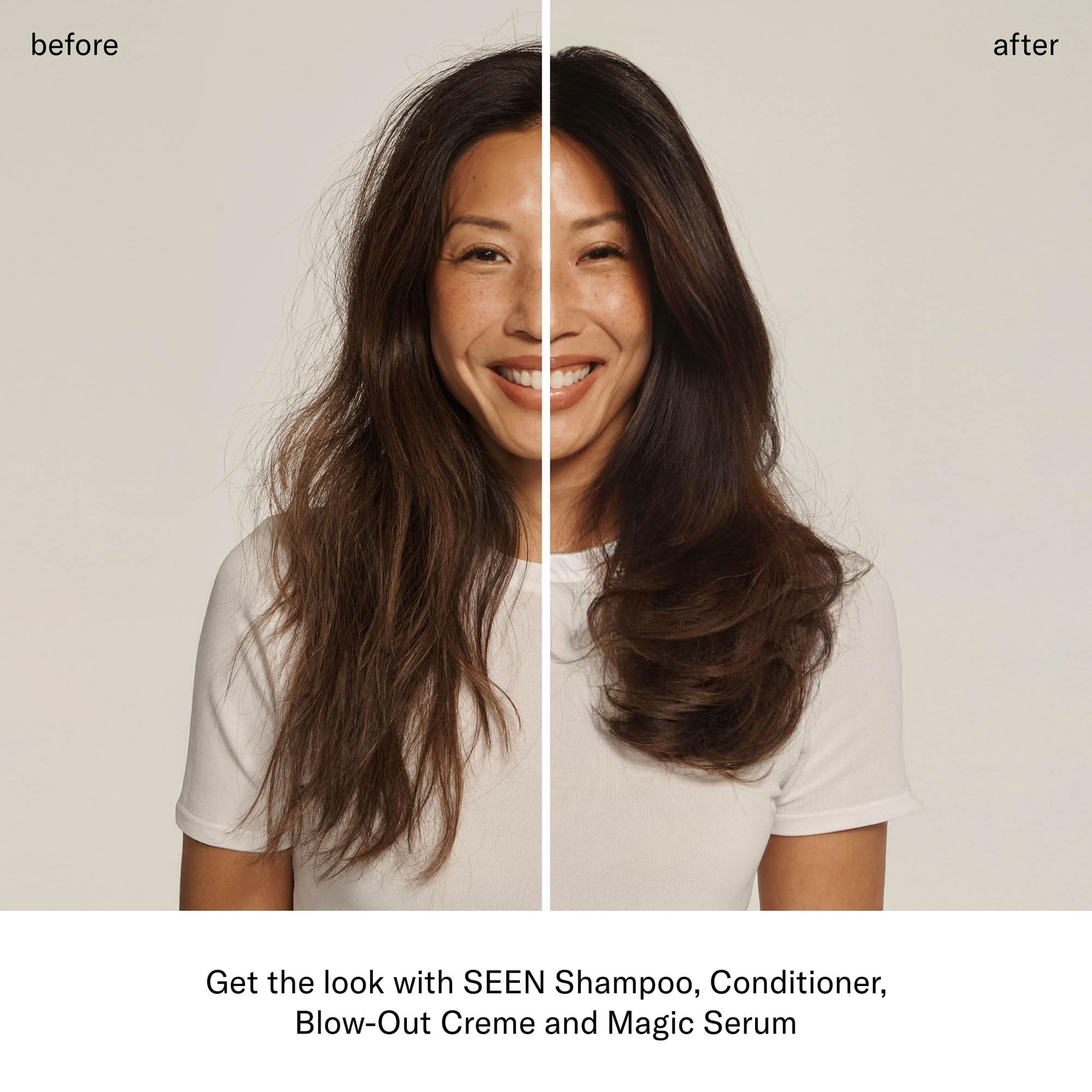 SEEN conditioner applied to hair by hand, illustrates quick detangling benefit