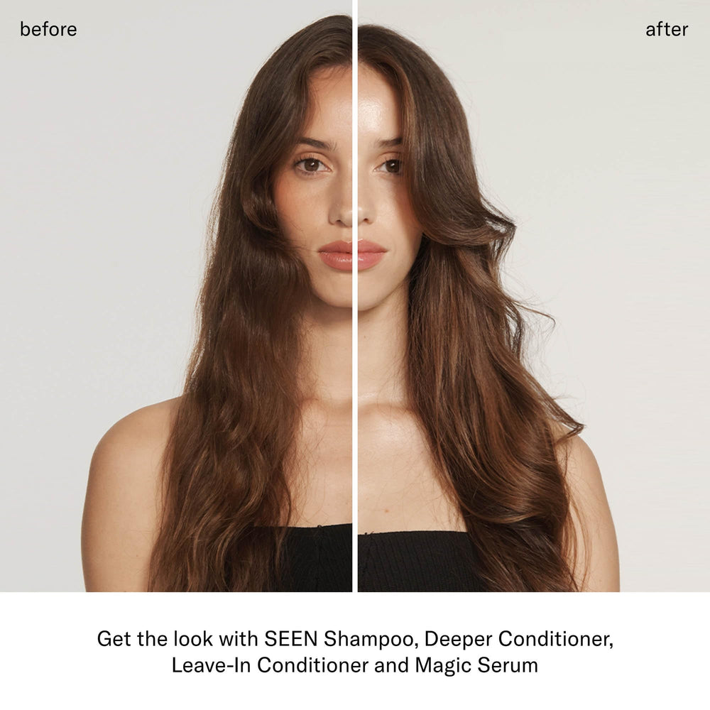 SEEN Deeper Conditioner in hand for size comparison and travel convenience
