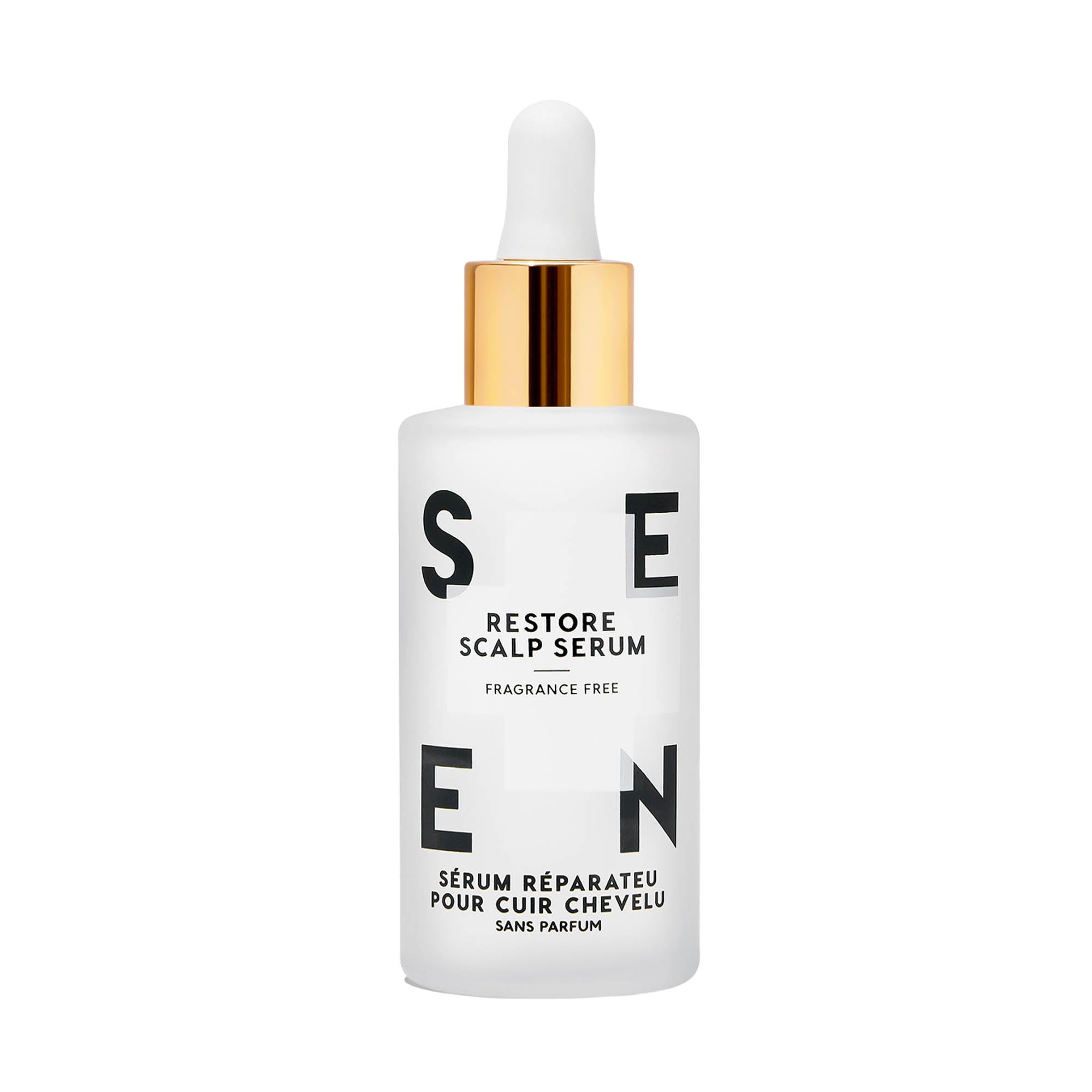 SEEN front packaging showing fragrance-free serum and calming benefits
