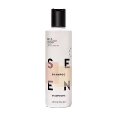 SEEN shampoo bottle front showing scent label and clean design benefits