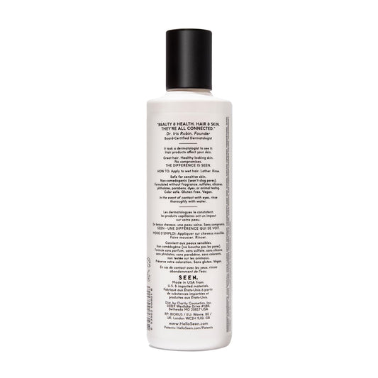 SEEN shampoo pouring and lather forming to demonstrate gentle foaming benefit