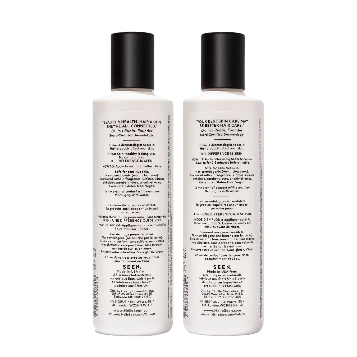 SEEN shampoo pump closeup highlighting easy dispensing and mild lather