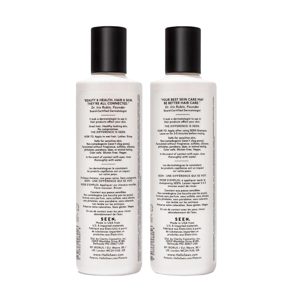 SEEN shampoo pump closeup highlighting easy dispensing and mild lather