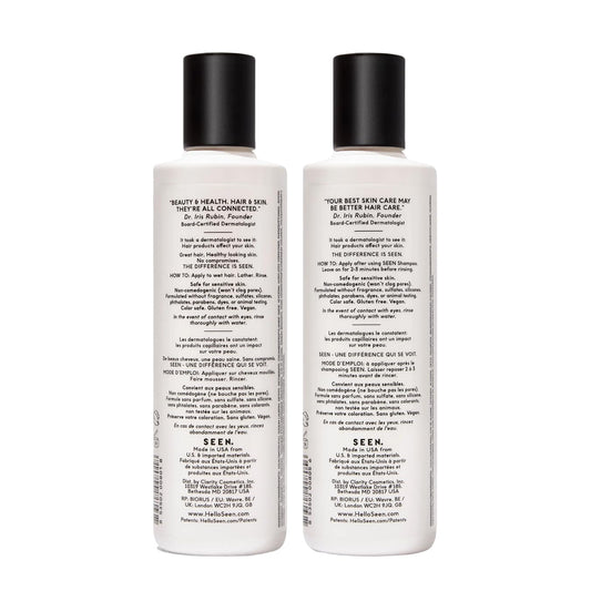 SEEN shampoo pump closeup highlighting easy dispensing and mild lather