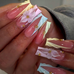 SEENEEY front packaging showing 24-piece long square floral nails and instant style