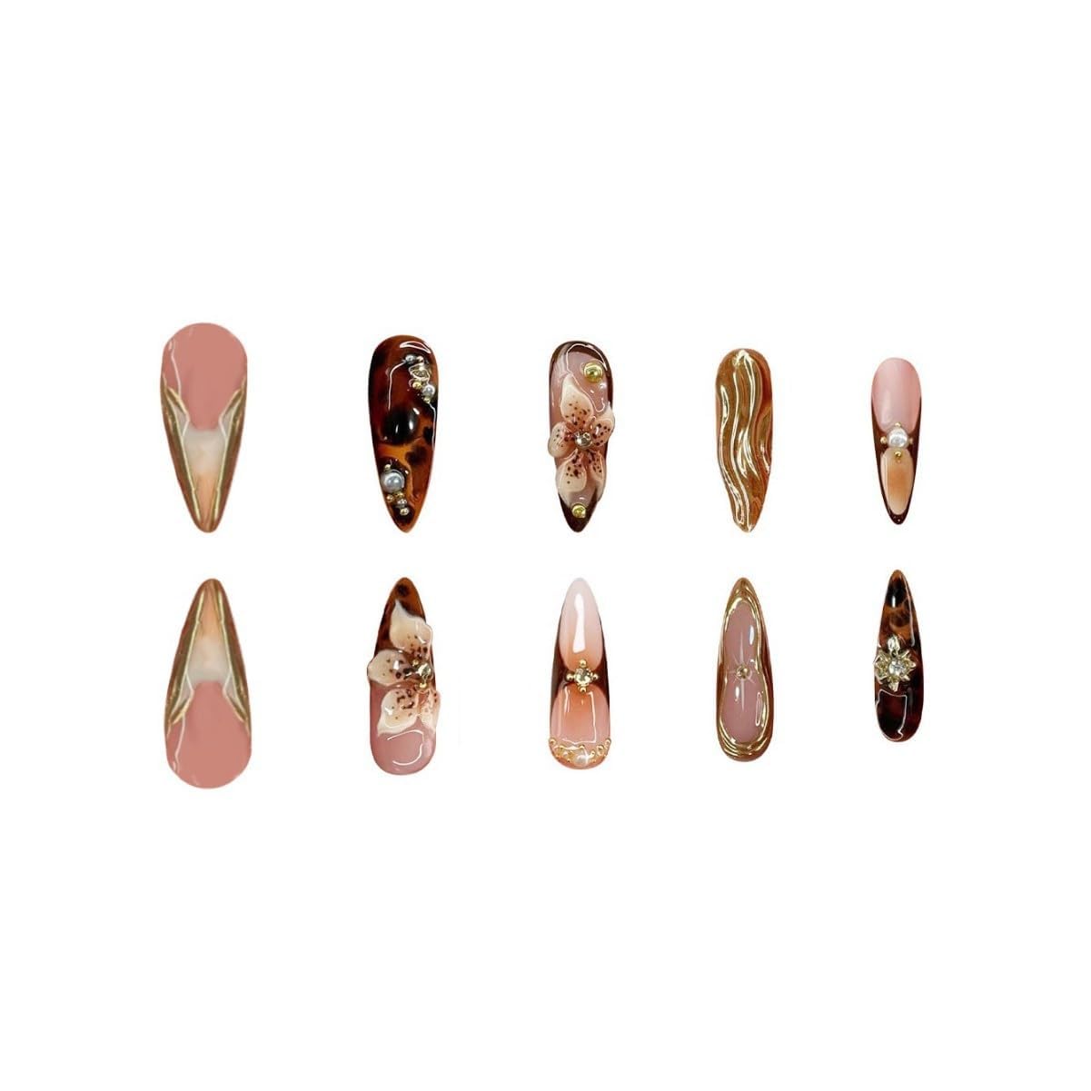SEENEEY gold charm accent closeup adding luxe shimmer to brown nails