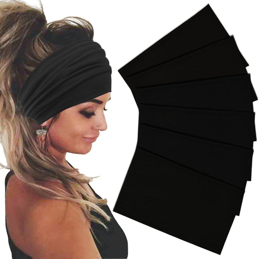 Sefiinh front view of six black headbands showing neat packaging and convenience