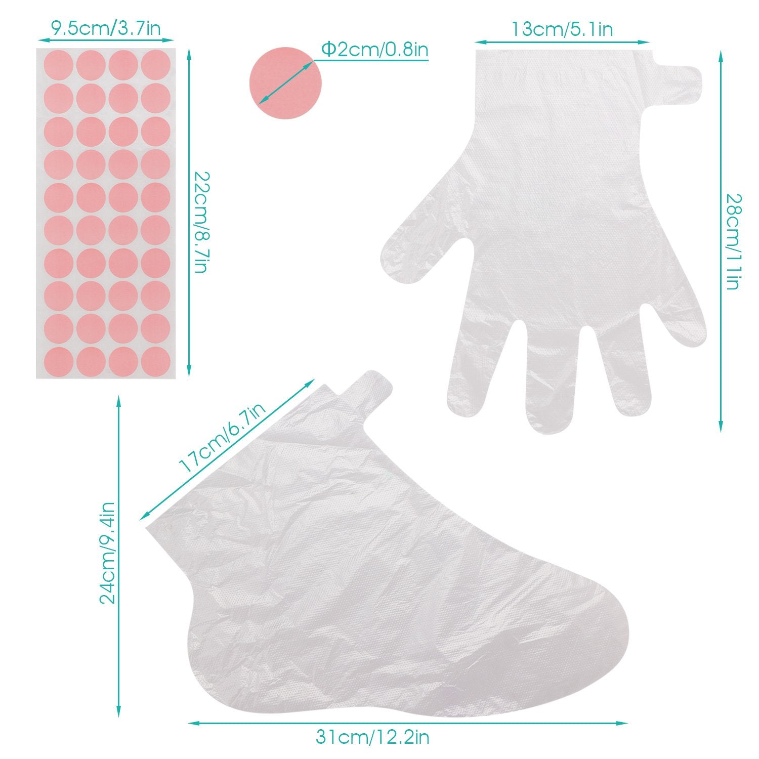 Segbeauty foot cover flat lay showing dimensions and easy application benefit