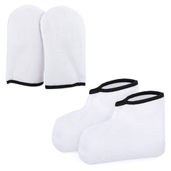 Segbeauty front view of mitts and booties showing full set and benefits