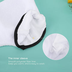 Segbeauty mitt and bootie next to ruler showing true-to-size fit
