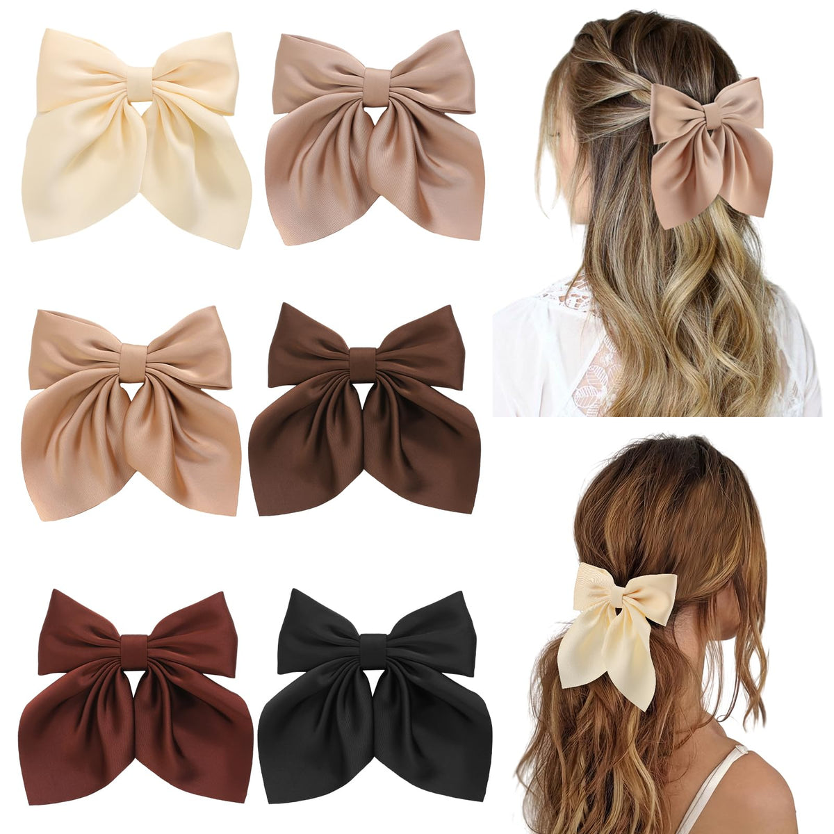 Seiolieliou front view of six neutral bows showing color range and neat packaging benefit