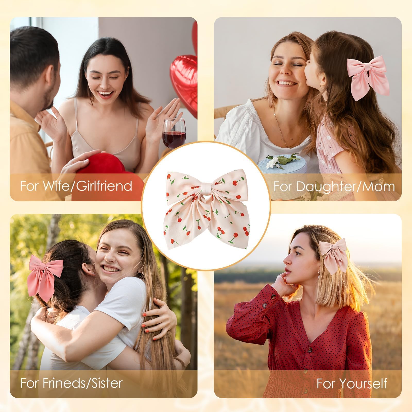 Seiolieliou lifestyle shot at a party showing bows worn with dress benefit festive accessory