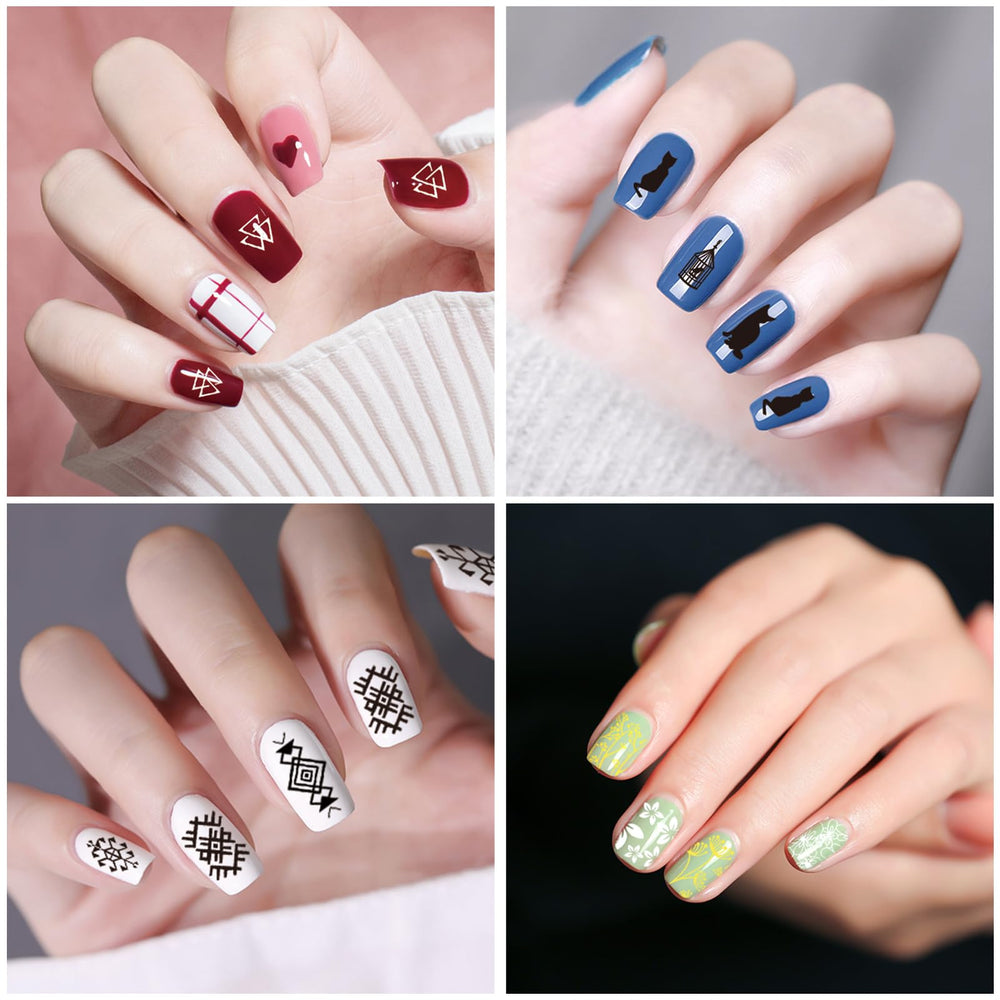 SEISSO cured stamped nail design on model showing durable glossy finish