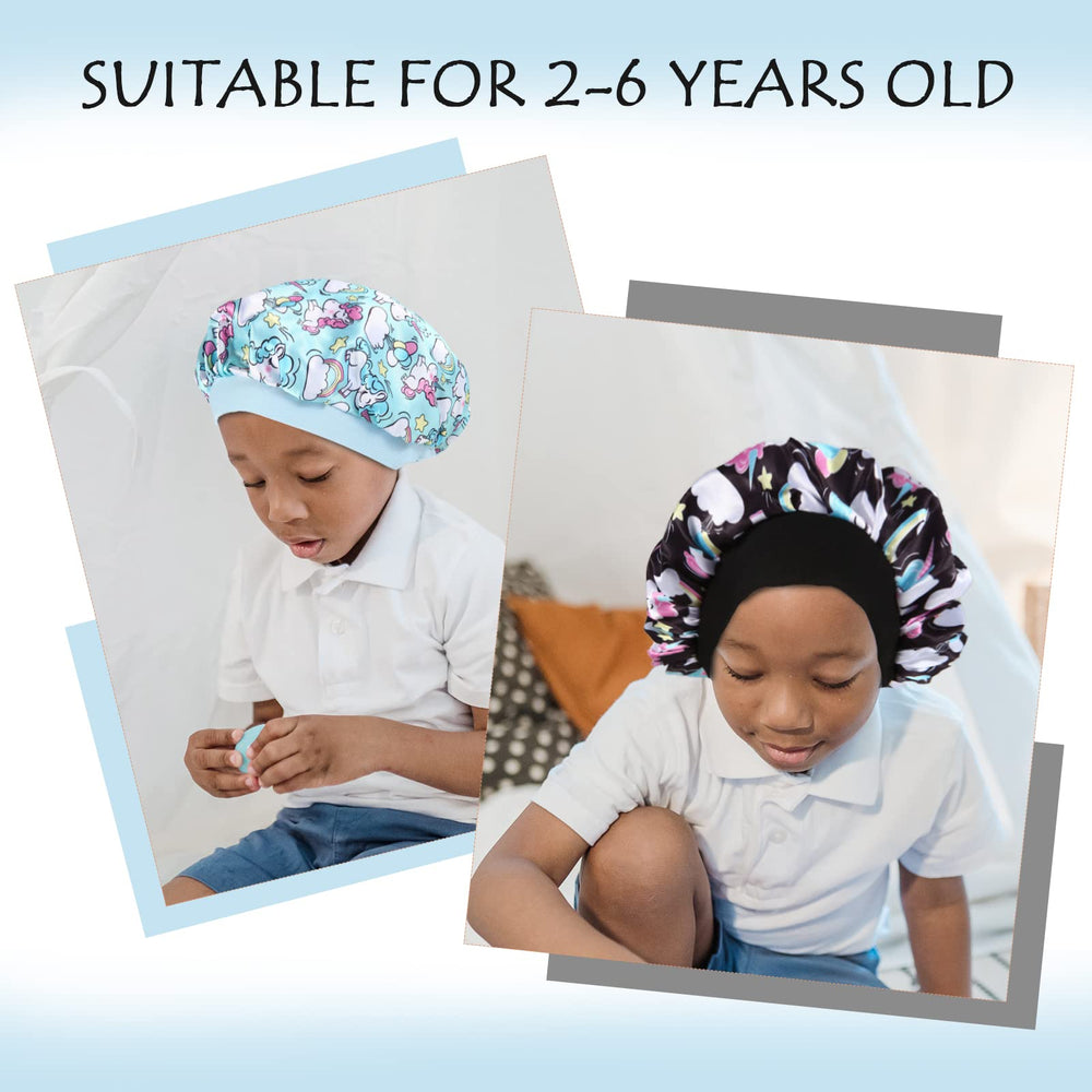Selalu bonnet worn by child sleeping showing nighttime hair protection benefit