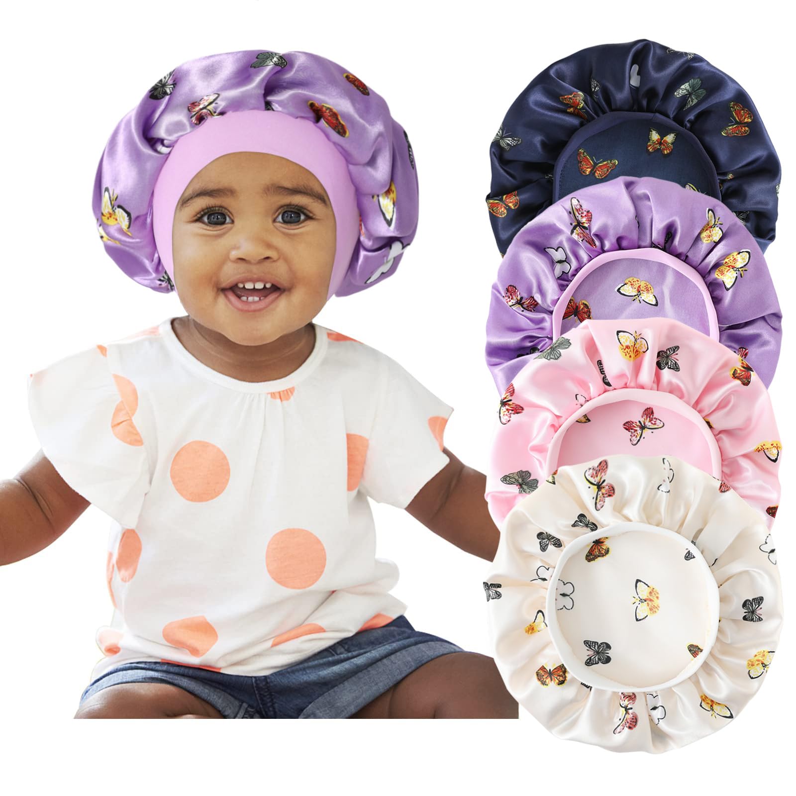 Selalu bonnet front pack view showing butterfly print and soft satin benefit