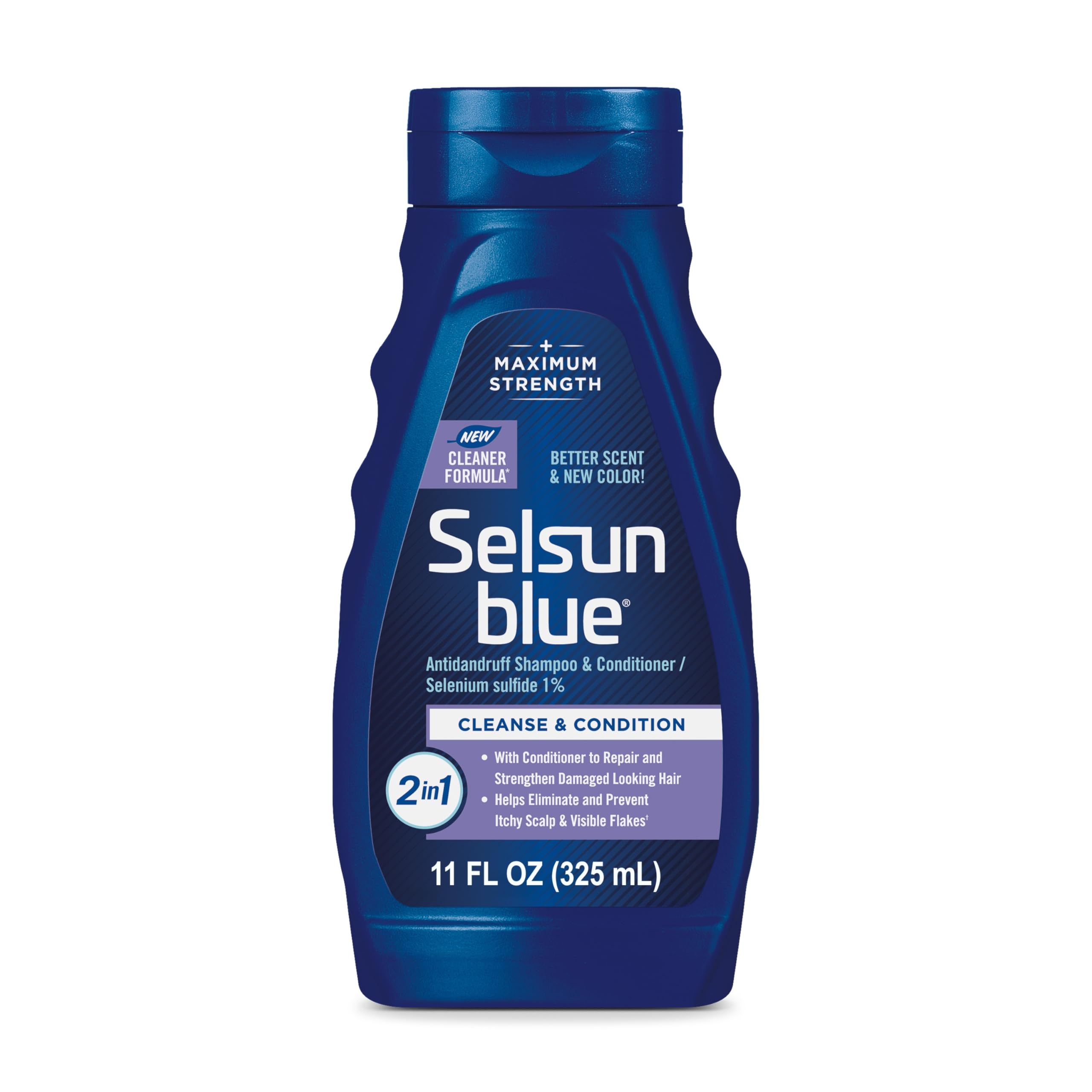 Selsun Blue front bottle showing label and benefits