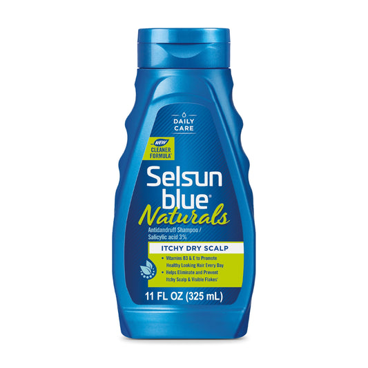 Selsun Blue bottle front packaging shows product and benefits