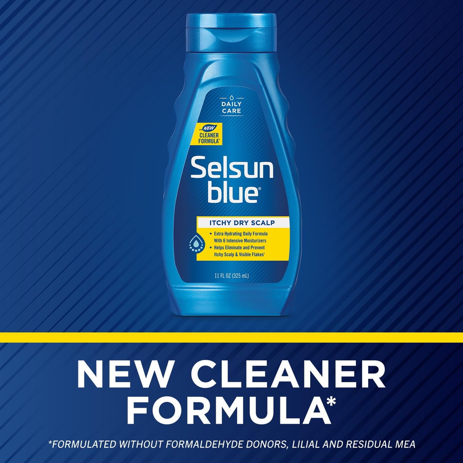 Shampoo being poured from Selsun Blue bottle showing texture and easy dispensing