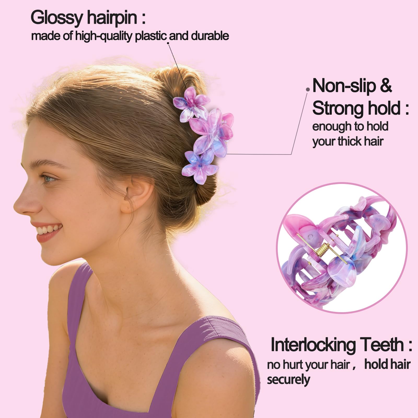SEMATA clip holding long hair in an updo for comfortable all-day wear