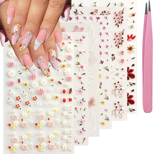 SEMATA pack front view showing four floral decal sheets and tweezer, convenient kit
