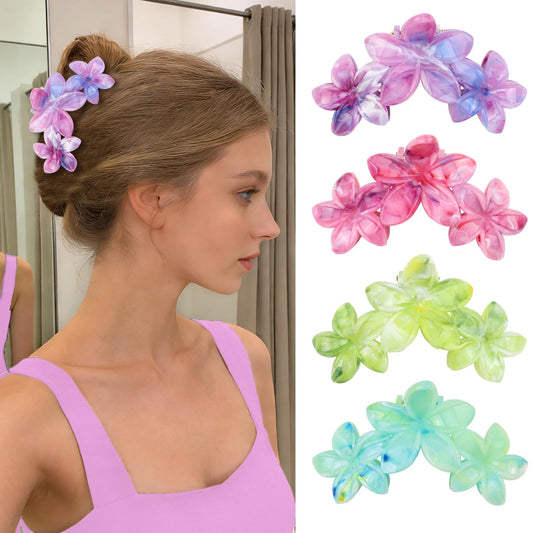 SEMATA front view of four floral claw clips showing glossy finish and colors