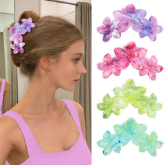 SEMATA front view of four floral claw clips showing glossy finish and colors