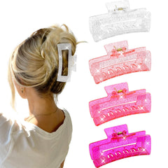 SEMATA front view of four glitter square claw clips showing colors and fashion appeal