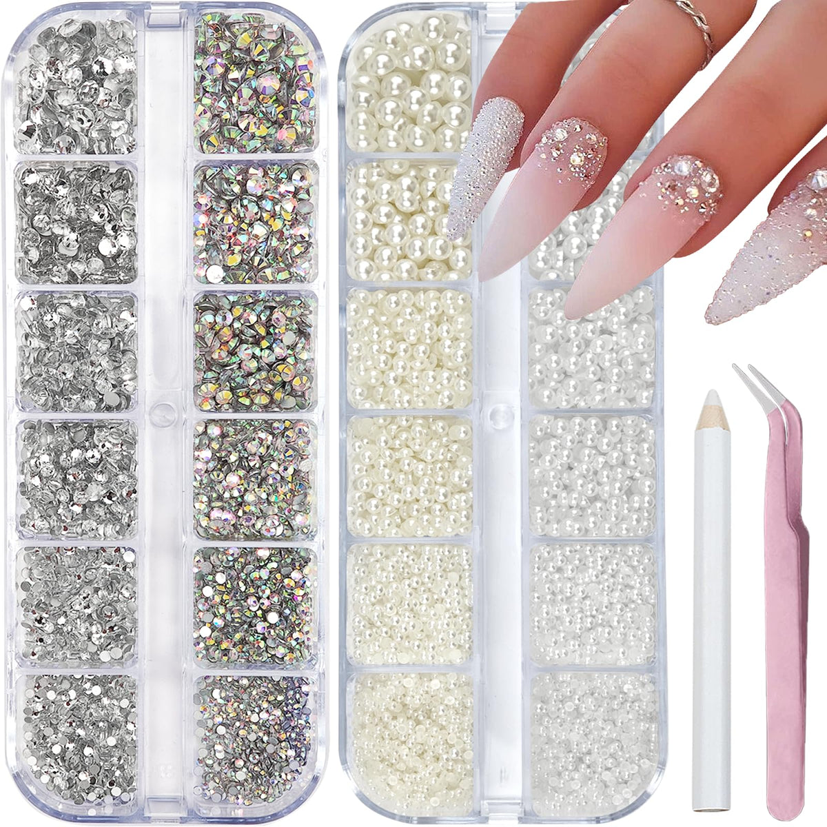 SEMATA front packaging with compartments showing organized nail gems and tools for easy selection