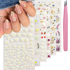 SEMATA front packaging showing five floral sticker sheets and included tweezer for convenience
