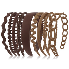 Semato front view of nine brown headbands showing variety and everyday styling benefit