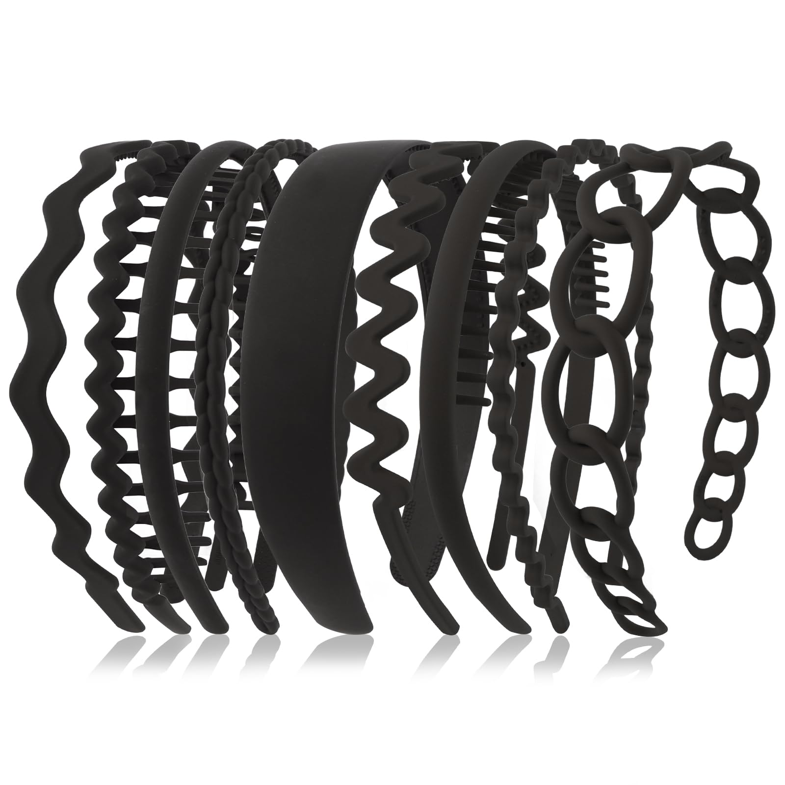 Semato front packaging view showing nine black headbands and durable set benefit
