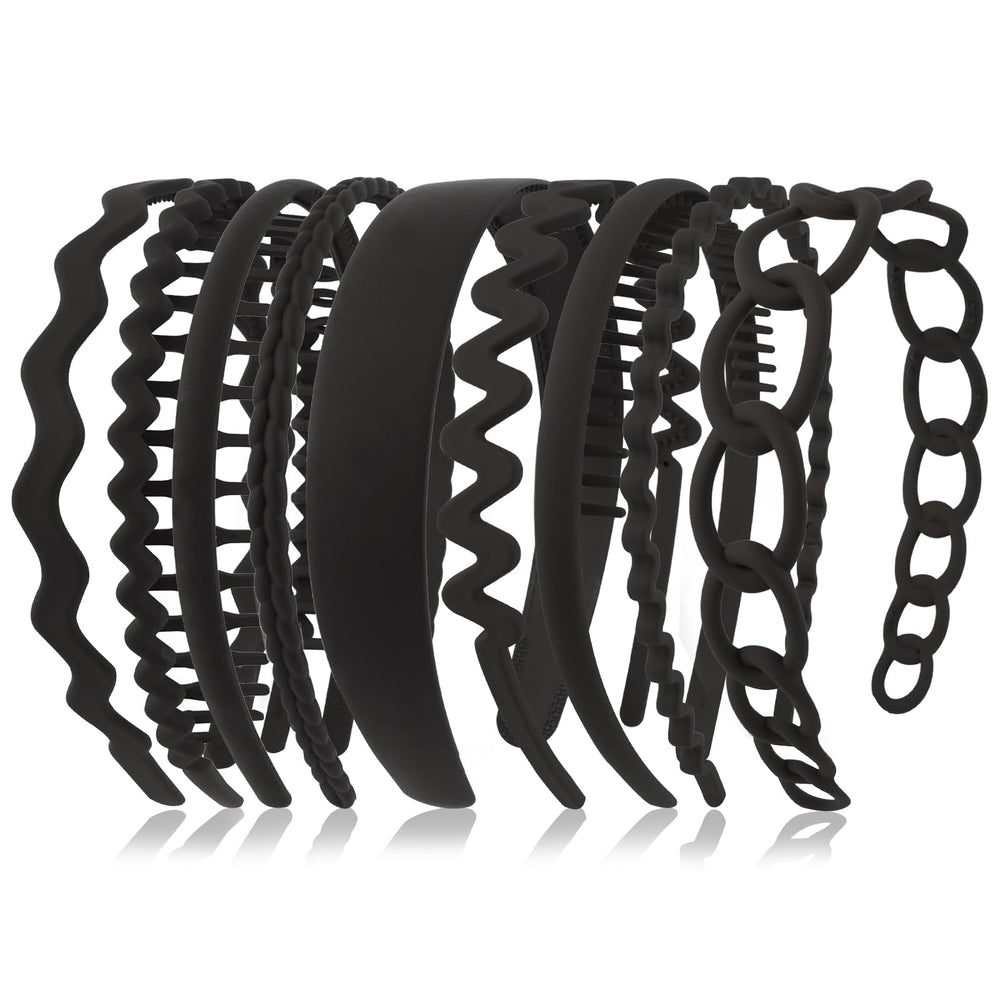 Semato front packaging view showing nine black headbands and durable set benefit