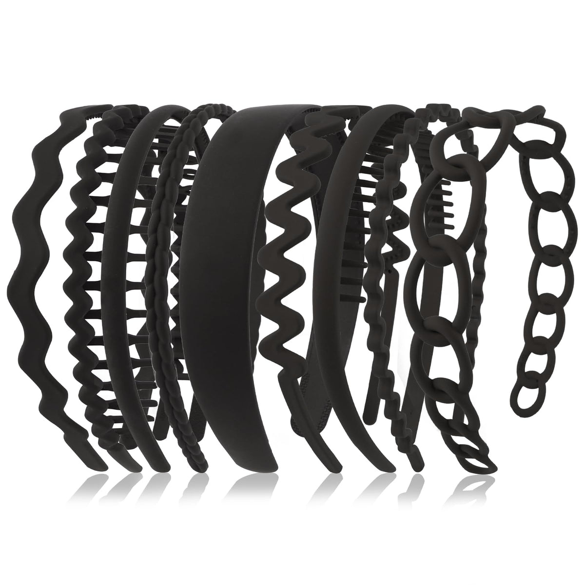 Semato front packaging view showing nine black headbands and durable set benefit