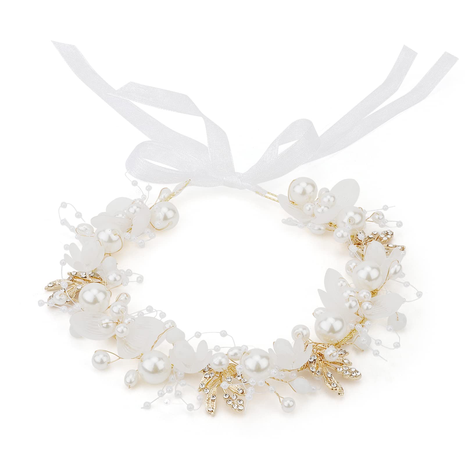Semato front view headband showing elegant pearl and rhinestone design benefit: refined look
