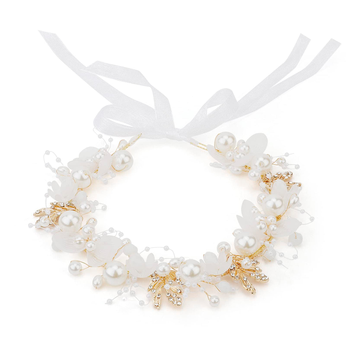 Semato front view headband showing elegant pearl and rhinestone design benefit: refined look