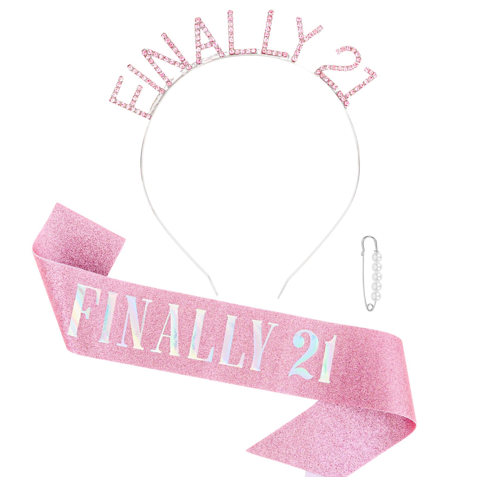 Semato headband front view showing FINALLY 21 rhinestones and celebratory shine
