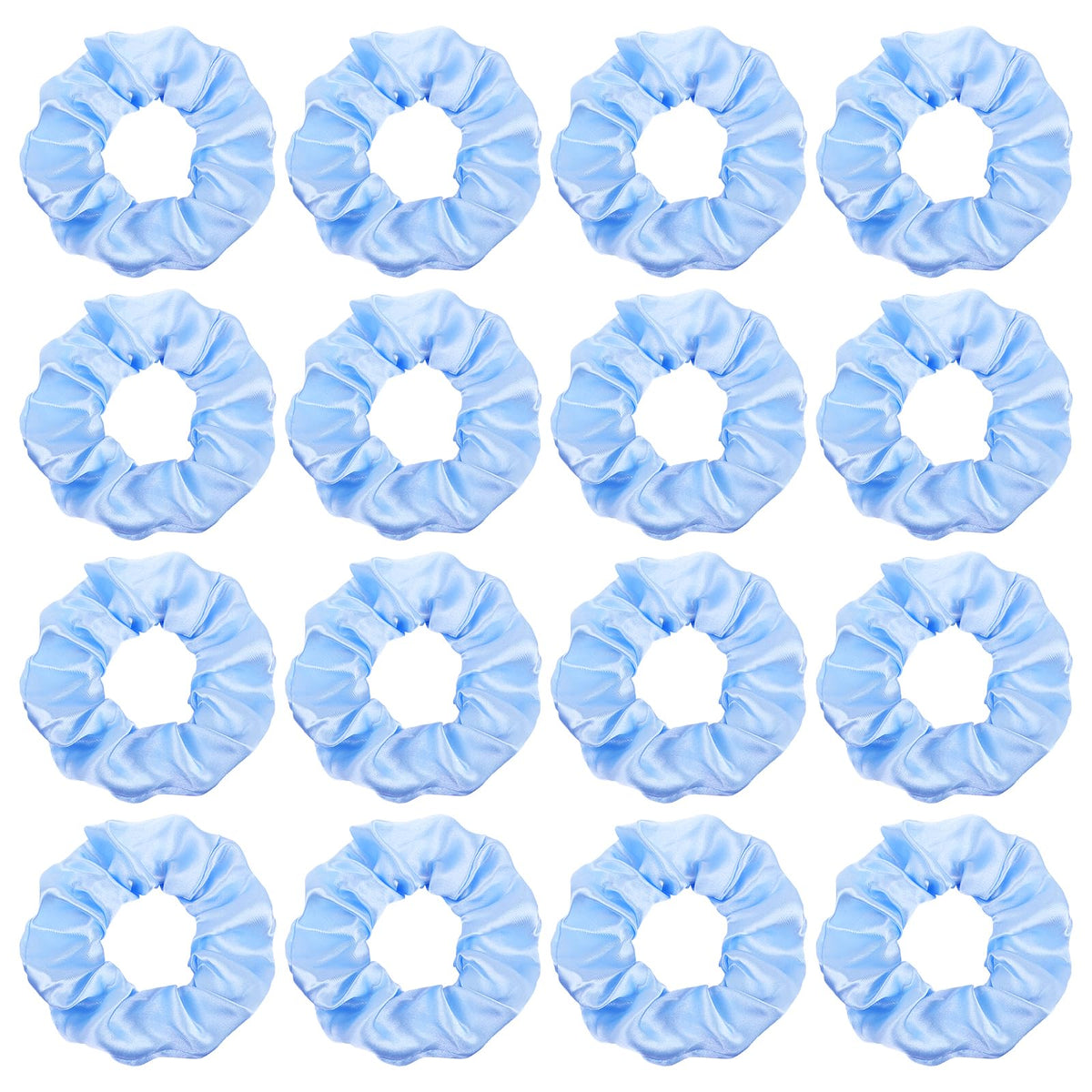 Semato scrunchies front view showing 16 light-blue ties and cohesive look benefit