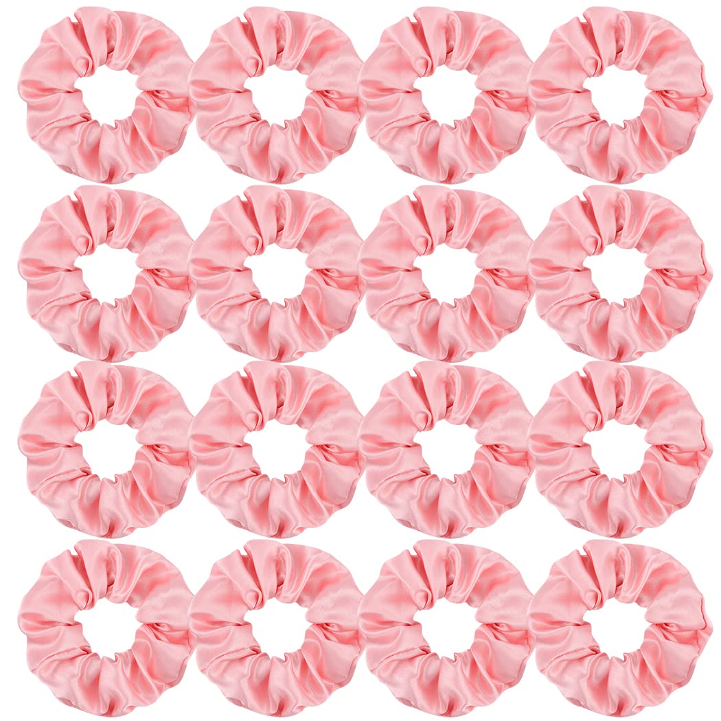 Semato front view of 16 pink satin scrunchies showing cohesive set and gifting benefit